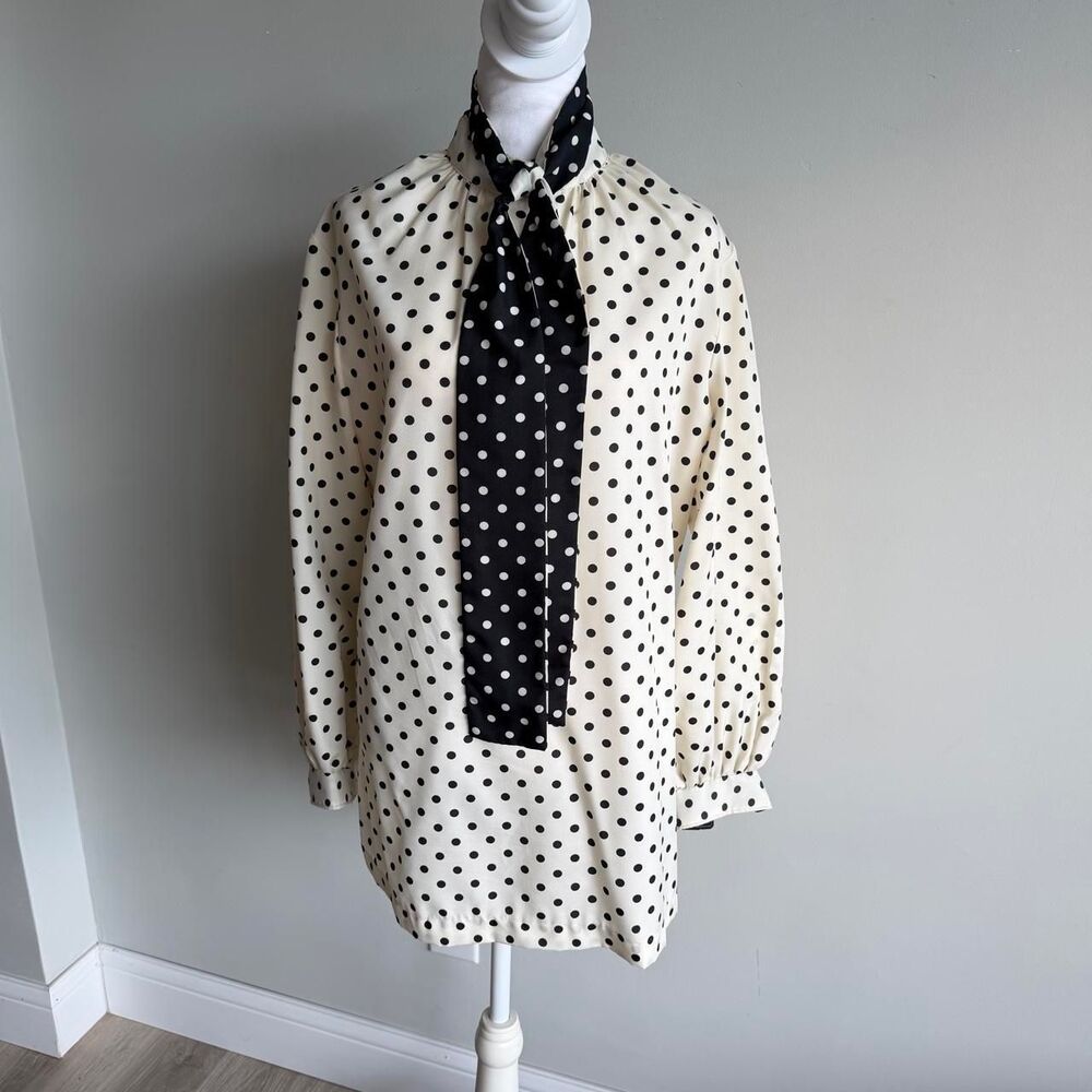 Elles Belles Black & White Polka Dot Tunic Vintage sz 15/16 Twee Retro Mod Chic